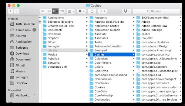 Screenshot che mostra come cancellare file temporanei su Mac