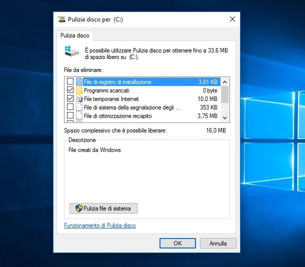 Screenshot di Pulizia disco su Windows