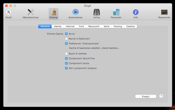 Screenshot di Onyx su mac