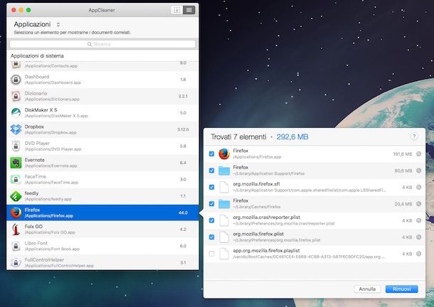 Screenshot che mostra come disinstallare Firefox su Mac