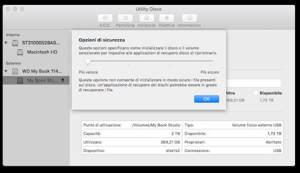 Screenshot di Utility Disco su Mac