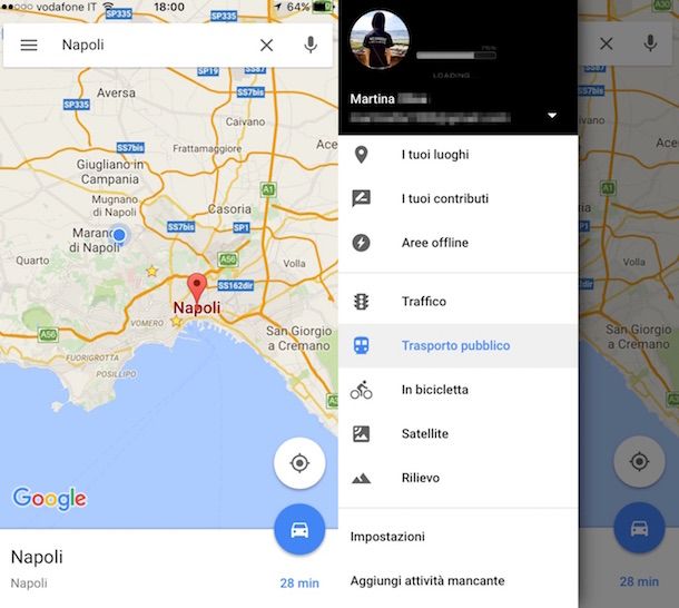 Screenshot di Google Maps su iPhone