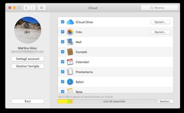 Screenshot di iCloud su Mac