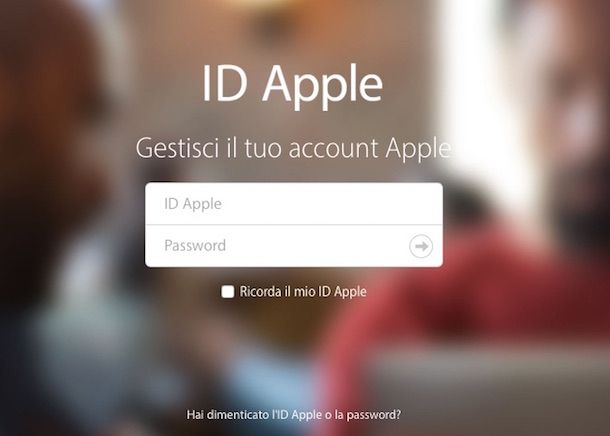 Screenshot del sito Internet Gestisci il tuo ID Apple