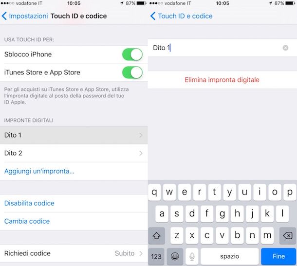 Togliere codice iPhone – Alternativa 2 (Touch ID)