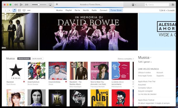 Screenshot di iTunes su Mac