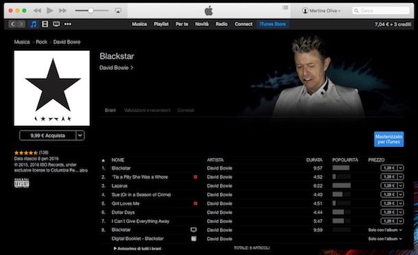 Screenshot di iTunes su Mac