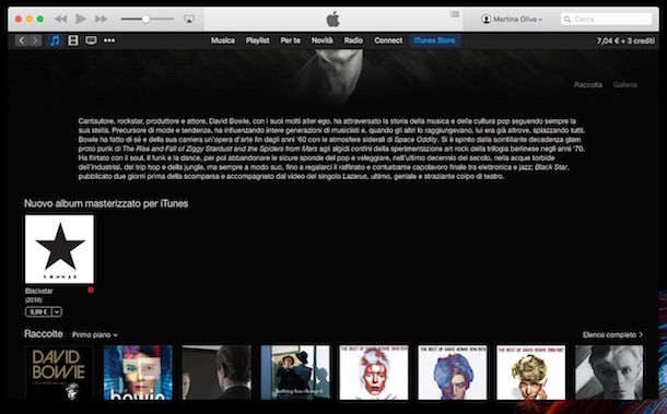 Screenshot di iTunes su Mac