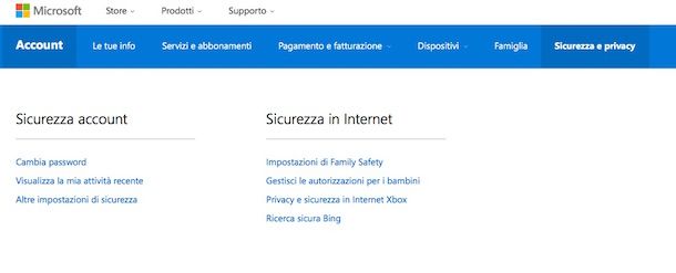 Screenshot che mostra come modificare account Microsoft