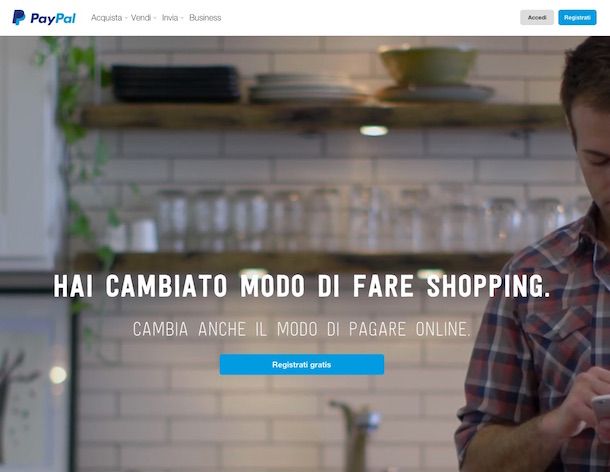 Screenshot del sito Internet di PayPal