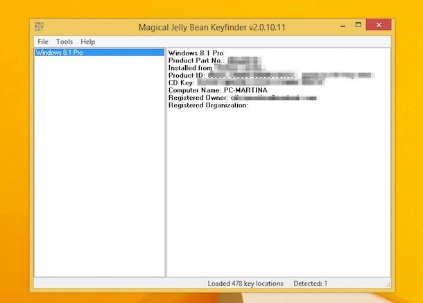 Screenshot che mostra come trovare Product Key Windows 8.1 