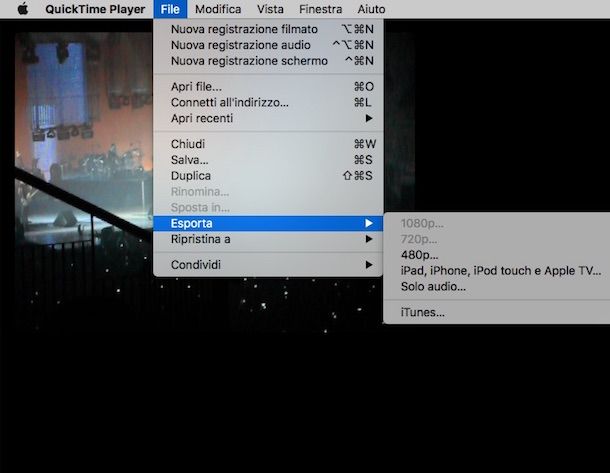 Screenshot di QuickTime Player su Mac
