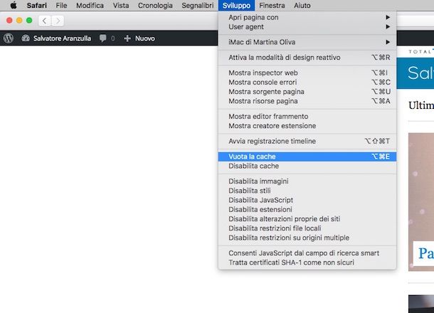 come svuotare cache safari mac