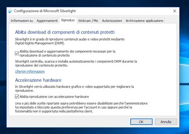 Screenshot di Microsoft Silverlight su Windows