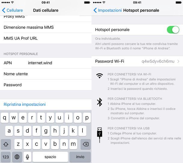 Configurare Hotspot personale Wind su iPhone