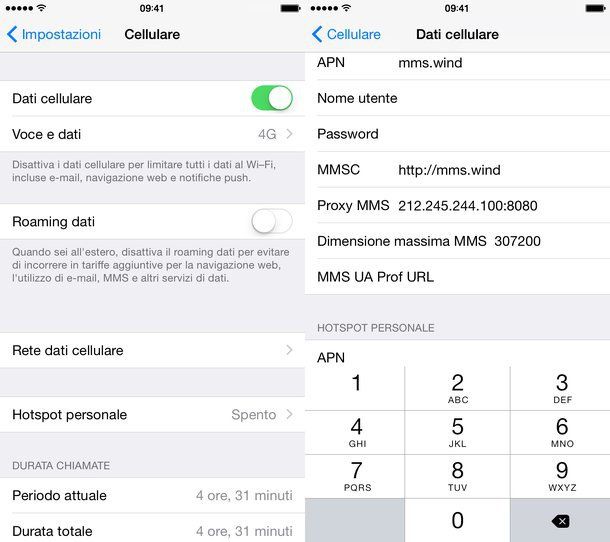 Configurare connessione Internet Wind su iPhone