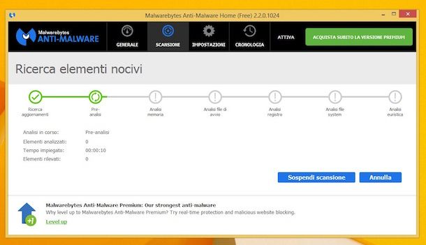Screenshot di Malwarebytes Anti-Malware