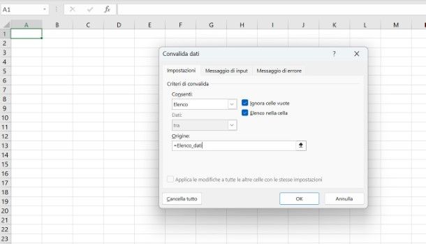 Creare menu a tendina Excel da un altro file