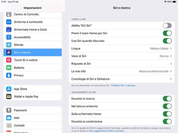 Attivare Siri su iPad con tasto Home