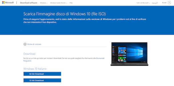Download ISO Windows 10 sito Microsoft