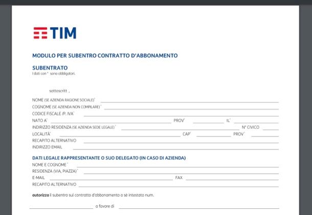 Subentro TIM abbonamento