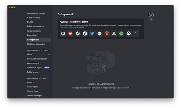 Collegamento account Discord a Spotify