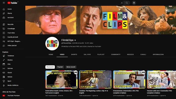 YouTube Film gratis senza programmi