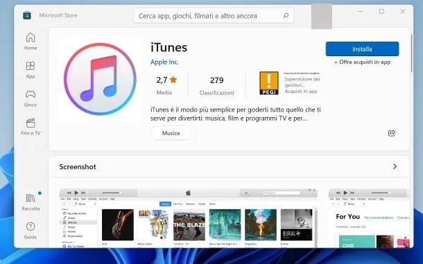 Installare iTunes da Microsoft Store