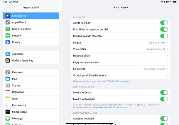 Attivare Siri su iPad con Face ID