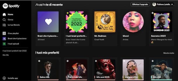 Interfaccia Spotify