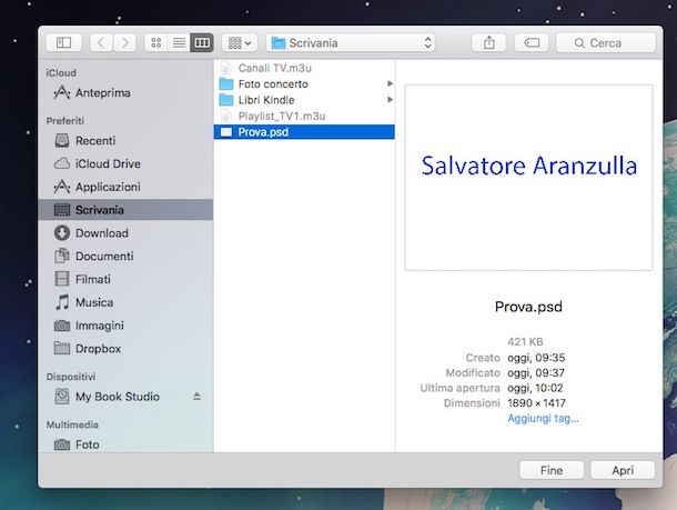 Screenshot di Anteprima su Mac