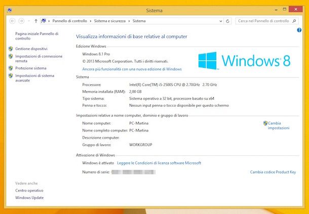 Screenshot che mostra come attivare Windows 8