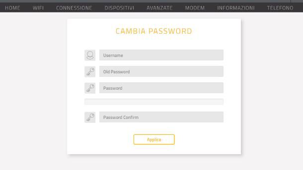 Come cambiare password Fastweb: modem