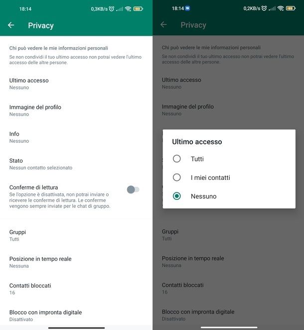 Modificare privacy WhatsApp