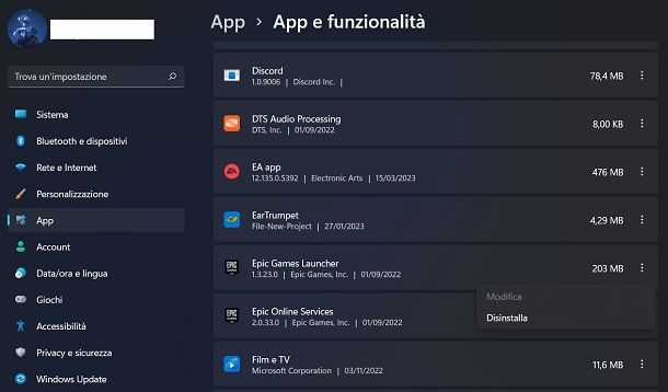 Come disinstallare app su Windows