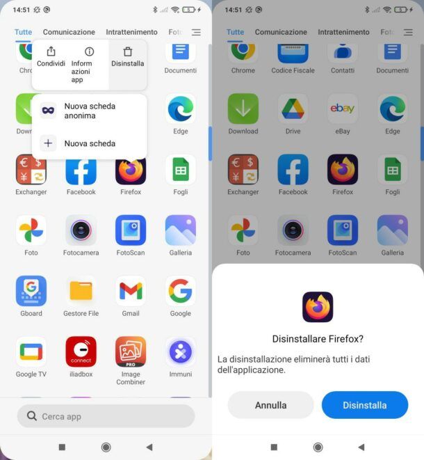 Disinstallare Firefox da Android