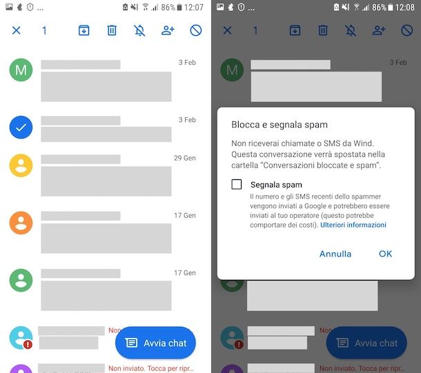 Blocco SMS Messaggi Google su Android
