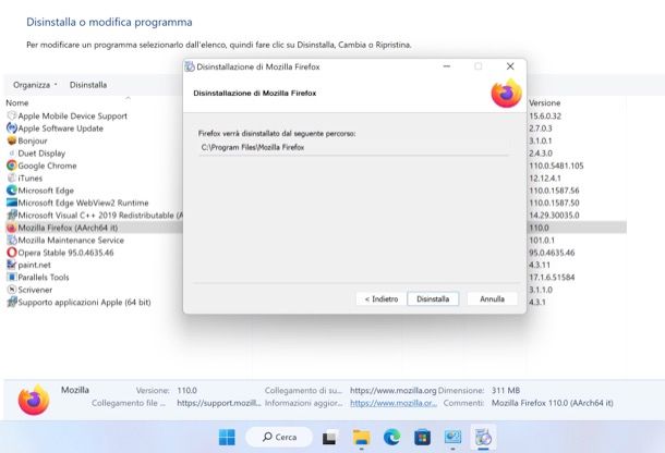 Disinstallare Firefox su Windows 11