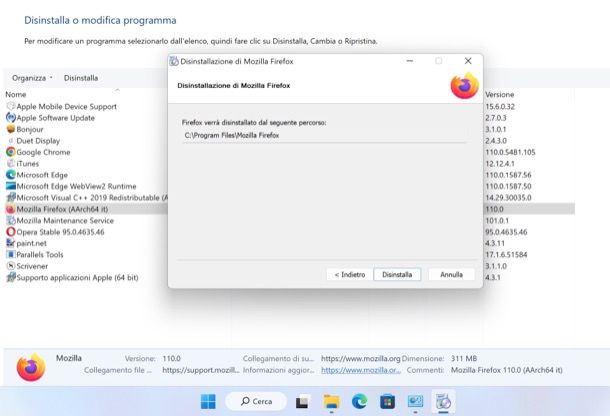Disinstallare Firefox su Windows 11