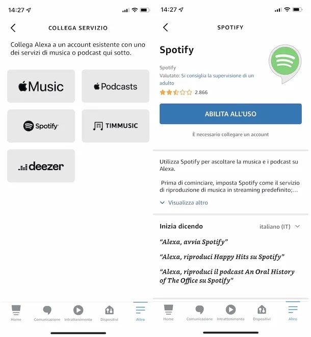 Collegare Alexa a Spotify