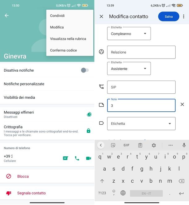 Modifica contatto Android
