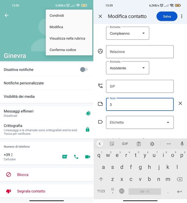 Nascondere contatti WhatsApp Android