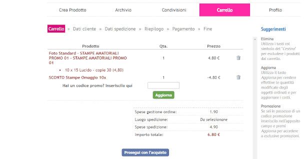 riepilogo acquisto myfotolife