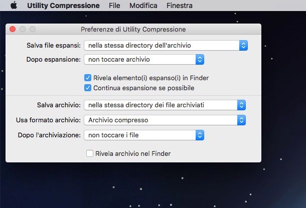 Screenshot di Utility Compressione su Mac