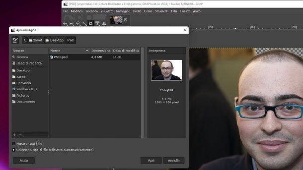 Aprire file PSD con GIMP