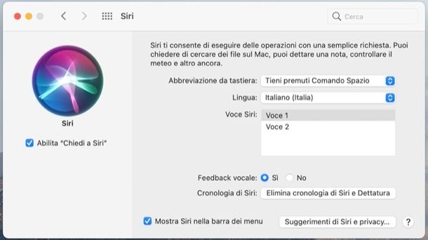 Attivare Siri su Mac