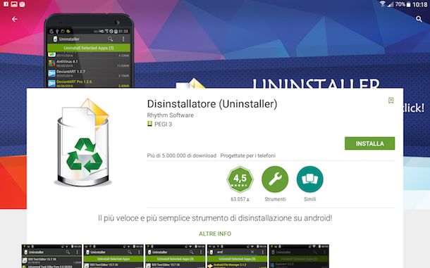 Screenshot che mostra come eliminare app Android