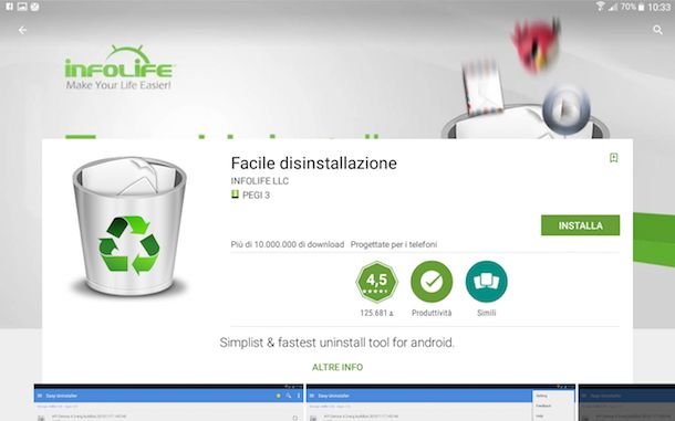 Screenshot che mostra come eliminare app Android