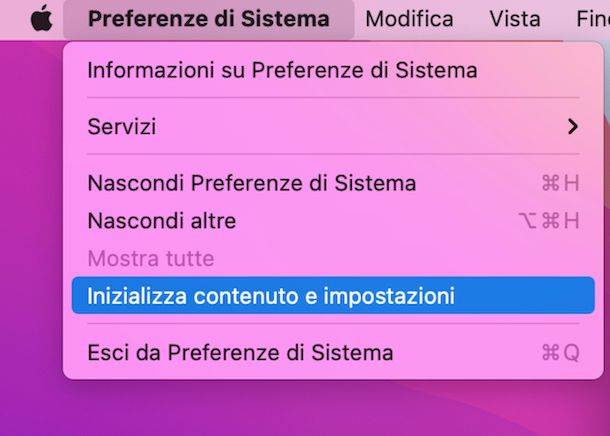 Ripristina tutti i contenuti e le impostazioni macOS Monterey