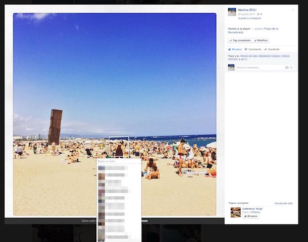 Screenshot che mostra come si tagga su Facebook
